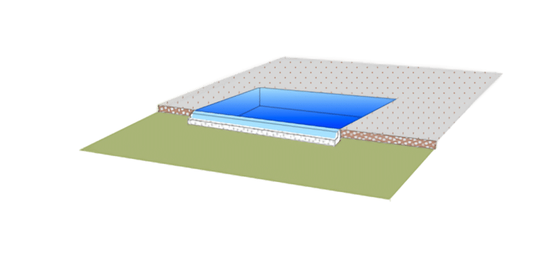 Dessin de conception d'une piscine implantée sur un terrain en pente douce