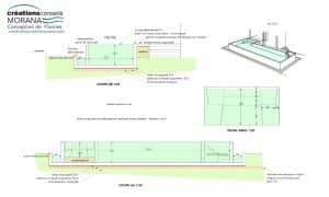 Coupes et détails techniques d’une piscine à débordement contemporaine construite au Togo